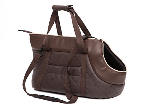 Hundetragetasche aus Kunstleder – Hundetransporttasche für kleine Hunde und Katzen bis 3 kg - praktische Transporttasche - Hundetasche - 20 x 42 x 22 cm - Braun von Bjird