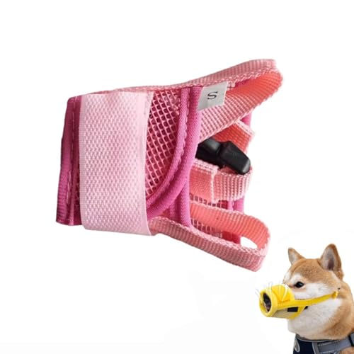 1 x Maulkorb für Hunde, weicher Nylon-Maulkorb, geeignet für kleine Hunde, Welpen, Maulkorb gegen Beißen, Bellen, Lecken von Wunden, verstellbarer atmungsaktiver Netzmaulkorb (Rosa, S) von Bkemkri