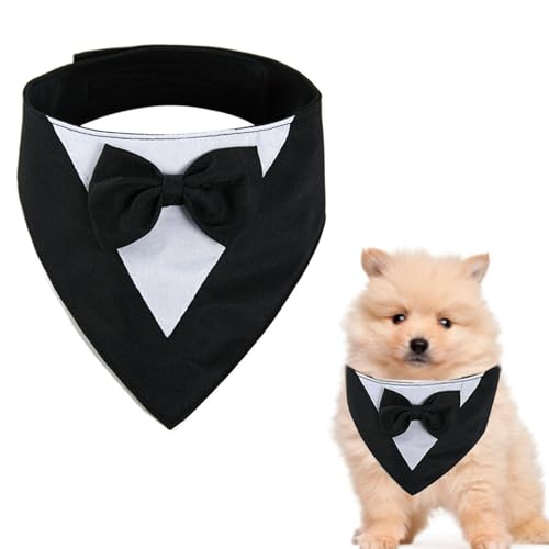 Bkemkri 1 Stück Hund Smoking Bandana Halsband, Kopftücher für Hunde, Formale Hochzeit Party Hund Hochzeit Bandana, Verstellbar Krawatte Haustier Anzug Fliege Bandana für Hochzeit Geburtstag Kostüme, S von Bkemkri