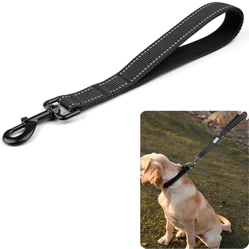 Bkemkri Hundeleine Kurz, Kurzleine Hund mit Gepolsterten Griff,Kurze Verkehrsleine für Hunde(30 cm Länge,2,5 cm Breite),Reflektierend Nylon Hunde Schleppleine für Mittlere Große Hunde, Schwarz von Bkemkri