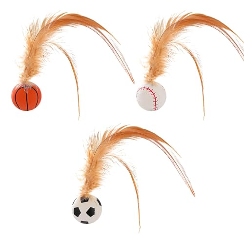 Bkljkf 6 Stück Hüpfender Katzenball mit Feder, Gummi-Pounce-Ball-Spielzeuge für Kätzchen, Interaktives Katzenspielzeug, für Katzen Hüpfball für Katzen Jagen, Springen von Bkljkf