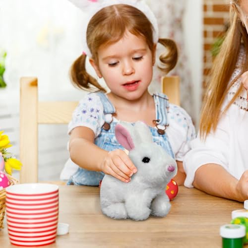 Bkljkf Interaktiver Plüschhasen, realistischer interaktiver Hasenplüsch - Stoffed Bunny Interactive Plush Toy,Pädagogische elektronische Haustierspielzeug Realistischer Kaninchen hüpfen zuckend Mund von Bkljkf