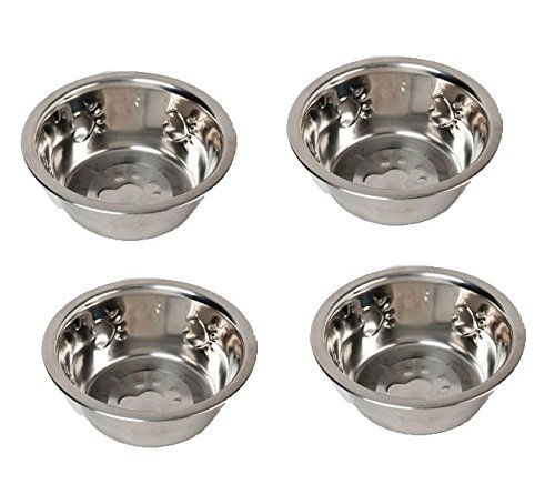 Set von 2 Paw Print Design 907 Metall Hund Schüsseln für Futter und Wasser, 4, silber von Black Duck Brand