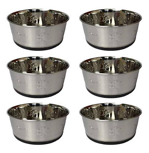 Set von 2 Paw Print Design 907 Metall Hund Schüsseln für Futter und Wasser, 6, silber von Black Duck Brand