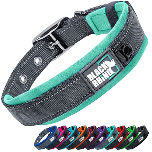 Black Rhino - Das Comfort Halsband Super Weiches Neopren Gepostertes Hundehalsband für alle Hunderassen - Hochbeanspruchbar Verstellbar Reflektierend Wetterfest (XL, Aqua/Grau) von Black Rhino