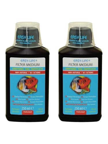 Easy Life Filter Medium 2er Set – 250 ml Wasserpflege für Aquarien, verbessert Wasserqualität, reduziert Schadstoffe, unterstützt Filterleistung, sorgt für klares Aquariumwasser von Blackcup