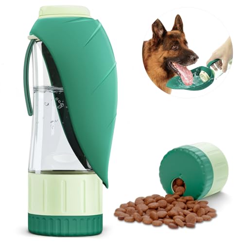 Blanlody Trinkflasche Hunde für Unterwegs, Auslaufsicher Übergröße 350ml Wasserflasche + 190ml Futterspender für Hund und Katze Unterwegs, Reisen und Geburtstag von Blanlody