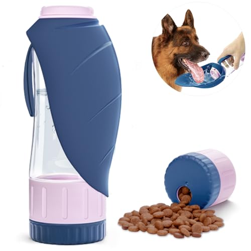 Blanlody Trinkflasche Hunde für Unterwegs, Auslaufsicher Übergröße 350ml Wasserflasche + 190ml Futterspender für Hund und Katze Unterwegs, Reisen und Geburtstag von Blanlody