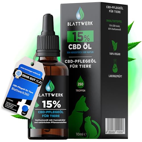 15% CBD Öl für Hunde & Katzen - FÜR GROß & KLEIN - Hanföl für Hunde & Katzen - Deutsche Qualitätsmarke - Cannabis Öl - CBD Öl 15 Prozent - 10ml - 250 CBD Tropfen - BLATTWERK von Blattwerk360