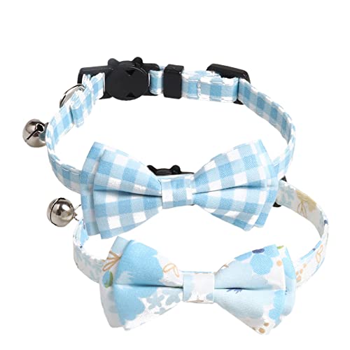 2 St點k Haustier Halsband,Verstellbare Katzenhalsband,Hunde Halsband mit Gl鯿kchen und K鋞zchenform Schnalle,Hundehalsband,Halsband Hund,Katzenhalsb鋘der,f黵 Welpen K鋞zchen,1 x 28 cm,Blaue Serie A von Blausky