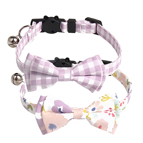 2 St點k Haustier Halsband,Verstellbare Katzenhalsband,Hunde Halsband mit Gl鯿kchen und K鋞zchenform Schnalle,Hundehalsband,Halsband Hund,Katzenhalsb鋘der,f黵 Welpen K鋞zchen,1 x 28 cm,Lila Serie von Blausky