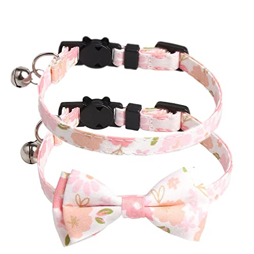 2 Stück Haustier Halsband,Verstellbare Katzenhalsband,Hunde Halsband mit Glöckchen und Kätzchenform Schnalle,Hundehalsband,Halsband Hund,Katzenhalsbänder,für Welpen Kätzchen,1 x 28 cm,Rosa Serie A von Blausky