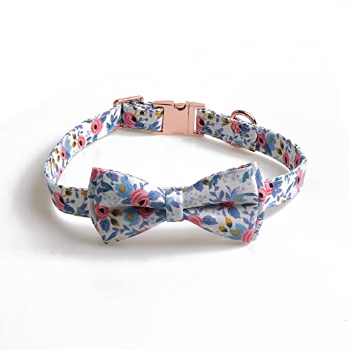 Blausky Halsung,Hundehalsband mit Abnehmbare Schleifen,Bunte Blumen Welpenhalsbänder,Einstellbare Schnellverschluss für Welpen Kleine Mittel Große Hunde Katze Haustierschwein,BlauA,1.5 x 24.5-35 cm von Blausky