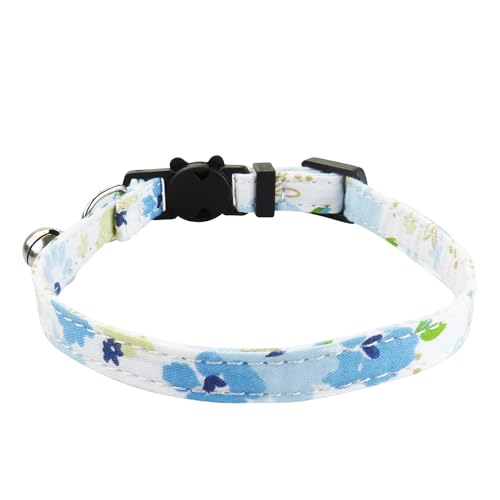 Haustier Halsband,Verstellbare Katzenhalsband,Hunde Halsband mit Glöckchen und Kätzchenform Schnalle,Hundehalsband,Halsband Hund,Katzenhalsbänder,für Welpen Kätzchen,1 x 28 cm,Blaue Blume A von Blausky