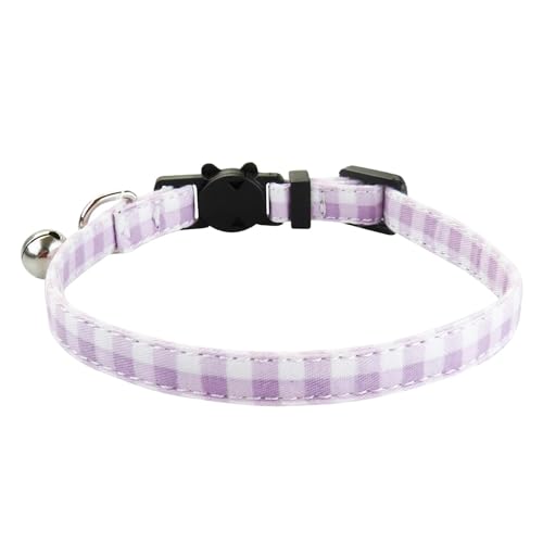 Haustier Halsband,Verstellbare Katzenhalsband,Hunde Halsband mit Gl鯿kchen und K鋞zchenform Schnalle,Hundehalsband,Halsband Hund,Katzenhalsb鋘der,f黵 Welpen K鋞zchen,1 x 28 cm,Lila Karomuster A von Blausky