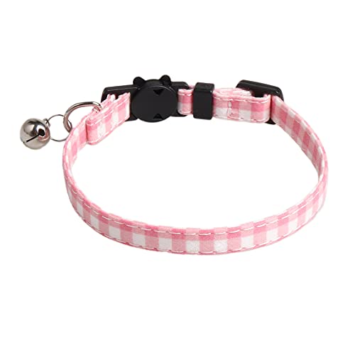 Haustier Halsband,Verstellbare Katzenhalsband,Hunde Halsband mit Glöckchen und Kätzchenform Schnalle,Hundehalsband,Halsband Hund,Katzenhalsbänder,für Welpen Kätzchen,1 x 28 cm,Rosa Karomuster A von Blausky