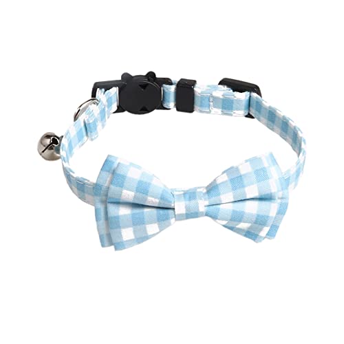 Haustier Halsband,Verstellbare Katzenhalsband,Hunde Halsband mit Glöckchen und Schleifen,Hundehalsband,Katzenhalsbänder,Halsband Hund,für Welpen Teddy Kätzchen,1 x 28 cm,Blaues Karomuster von Blausky