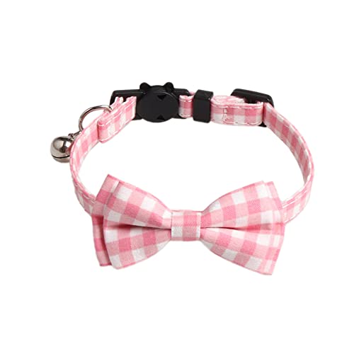 Haustier Halsband,Verstellbare Katzenhalsband,Hunde Halsband mit Gl鯿kchen und Schleifen,Hundehalsband,Katzenhalsb鋘der,Halsband Hund,f黵 Welpen Teddy K鋞zchen,1 x 28 cm,Rosa Karomuster von Blausky