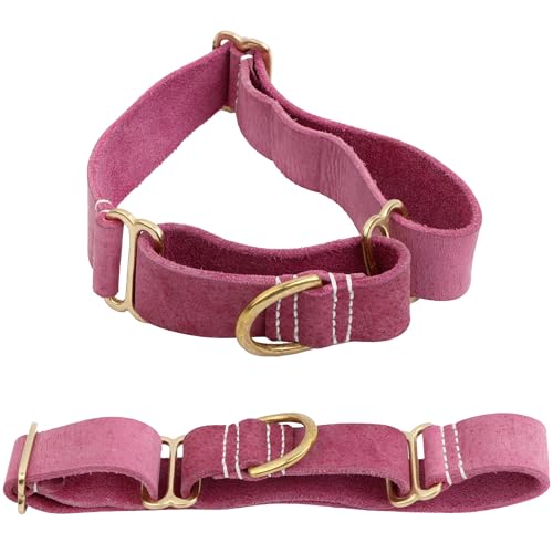 BlazingPaws® Vibrania Martingale Schlupfhalsband aus dickem Leder, für große XL-XXL-Hunde, 3,8 cm breit in bunten antiken Farbtönen (L: Halsumfang 38,1 - 48,1 cm, Rosa) von BlazingPaws