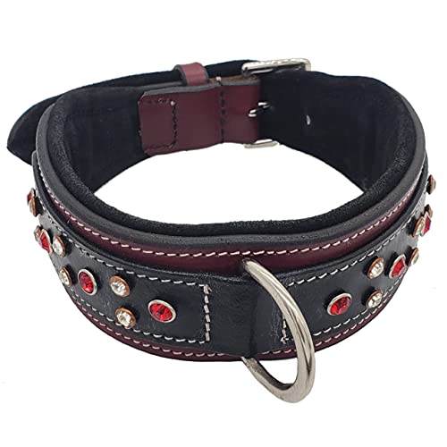 BlazingPaws Barrington Breites 5,1 cm luxuriöses Hundehalsband aus Leder, Kristallrot, für große Hunde, handgefertigt, dick, stark, mit weich gepolstertem Wildlederfutter (L: Halsumfang 38,1–48,3 cm, von BlazingPaws