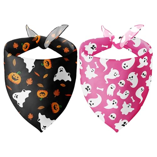 BlissBud Halloween-Hundehalstücher, wendbar, Kürbis, Haustierschal für Jungen und Mädchen, Dreiecks-Halloween-Halstuch, Größe M, 2 Stück von BlissBud