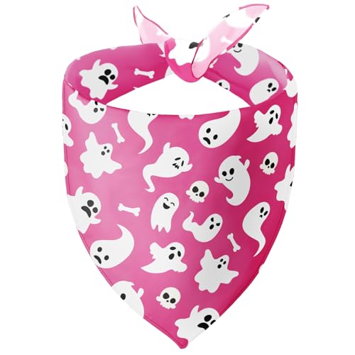 BlissBud Hundehalstücher für Halloween, Welpenschal, Geistermuster für kleine und mittelgroße Haustiere, Rosa, Größe M von BlissBud