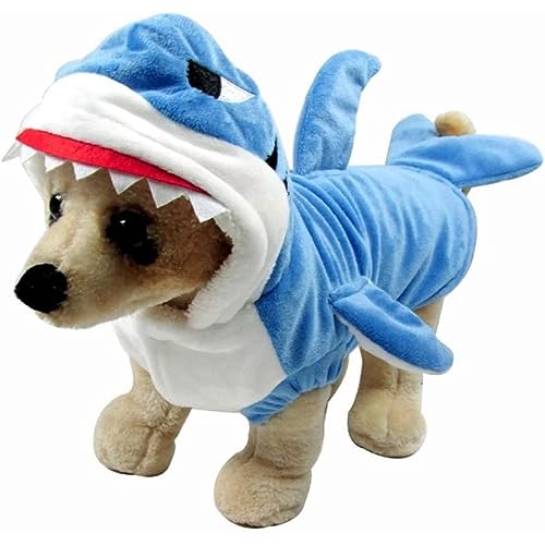 Blogiiup Funny Dog Hai Kostüme, Haustier -Halloween -Weihnachts -Cosplay -Kleid, entzückendes blaues Hai -Haustierkostüm, Fleece Hoodie warme Outfits Kleidung für Hunde Katzen (Größe: M) von Blogiiup