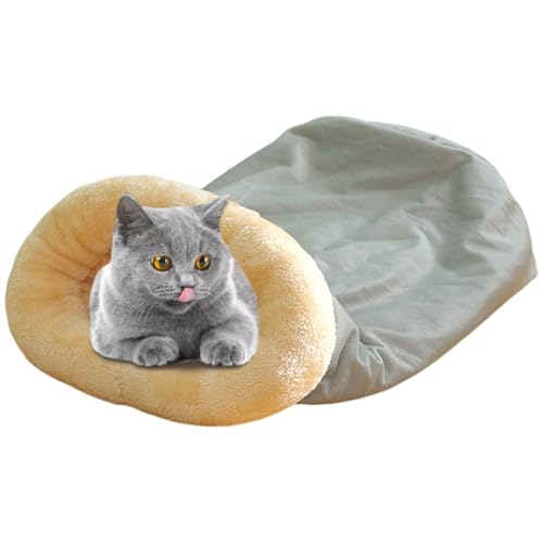 Blogiiup Katzenbetthöhle, Katze Schlafsack Weiche Plüsch 25x19 Zoll Katzen Winterschlafsack, 360 ° Wrap Hideaway Bett Cave Welpenbett für Katzen, Haustier Schlafsack, Grau von Blogiiup