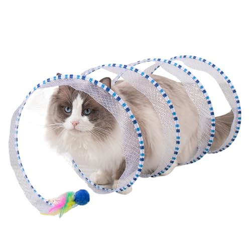 Cat Spiral Tunnel Toy, 25,6 x 9,8 in gefaltetem S-förmiger Katzentunnelspielzeug 2 in 1 Interaktives Rohrspielzeug mit plüschiger Ratte, geräumiger Katzentunnel für Katzen, Kaninchen, Welpen (blau) von Blogiiup