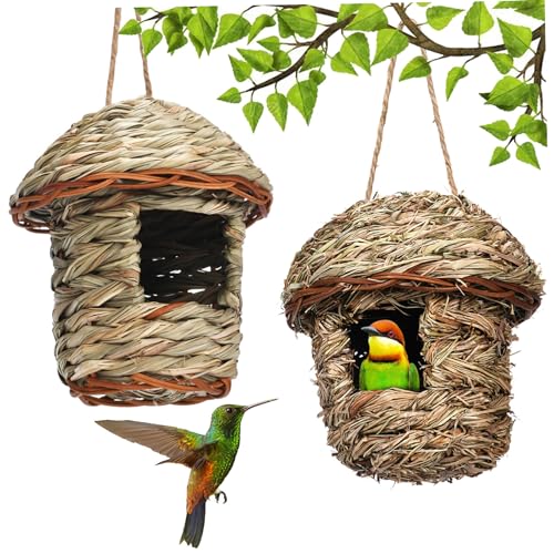 Blogiiup Hummingbird House 2pcs Hanging Hummingbird Nest natürlicher Stroh geflochten von Blogiiup