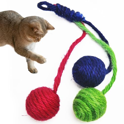 Interaktives Katzenspielzeug, hängende Katzenspielzeug kratzfestes interaktives Katzenspielzeug mit 3 Sisal Ball Self-Spiele-Katzenspielzeug Biss & Tragen resistentes Katzenspielzeug zum Hängen von K von Blogiiup