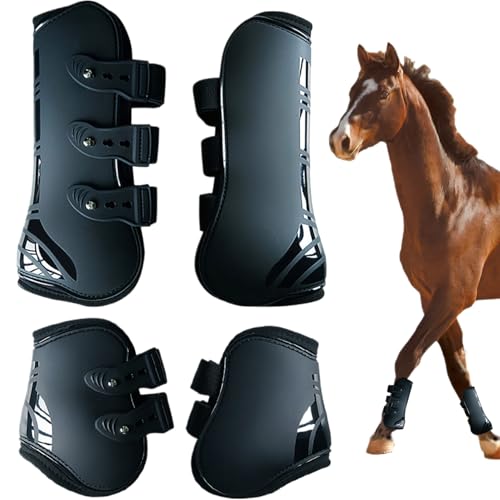 Pferdeisstiefel, 4pcs Pferdestiefel vorne/Hinterpferd Jumping Sehnenstiefel Hantelstiefel mit weicher Auskleidung Schock absorbierender Sehnen-Fetlock-Klammerstiefel für 4,6ft-5ft, Schienestiefel für von Blogiiup