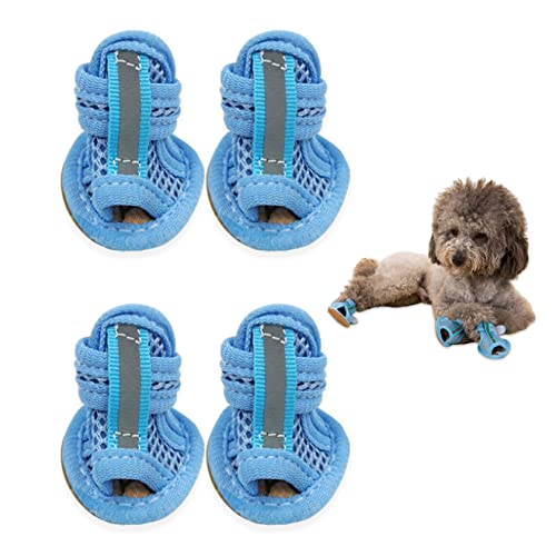 Sommerhundsandalen, 2pcs atmungsaktive Netzhundschuhe, heiße Bürgersteig -Welpenschuhe, weiche Sohle Pfotenschutz für kleine Hunde (Blau, Größe 5) von Blogiiup