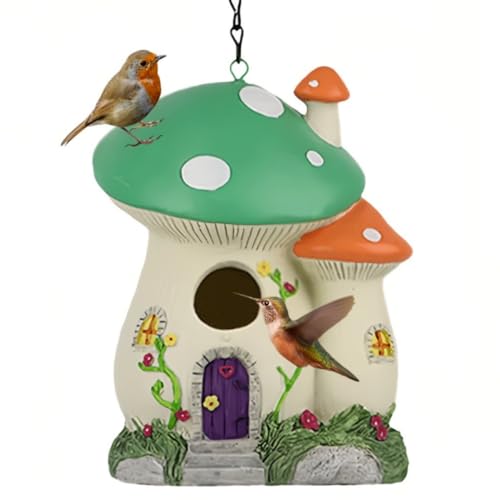 Vogelhäuser für Außenabstand, Kunstharz, hängendes Vogelhaus, dekorative Pilze, Vogelhäuser für Zuhause, Garten, Dekoration, Outdoor-Vogelhaus für Kolibri, Blauvogel, Kardinal (Grün, mittlere Größe) von Bltnever