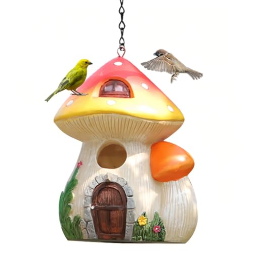 Vogelhäuser für Außenabstand, Kunstharz, hängendes Vogelhaus, dekorative Pilze, Vogelhäuser für Zuhause, Garten, Dekoration, Outdoor-Vogelhaus für Kolibri, Blauvogel, Kardinal (Orange, mittlere Größe) von Bltnever