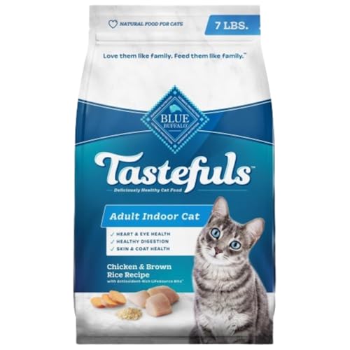 Blue Buffalo Tastefuls Natürliches Trockenfutter für ausgewachsene Indoor-Katzen, Huhn & brauner Reis Rezept, 3,2 kg, Beutel von Blue Buffalo