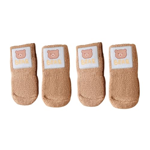 4 x Hundesocken, niedliche rutschfeste Haustier-Bodensocken, Stricksocken, Katzen- und Hundepfotenschutz, für drinnen und draußen, Hot Pavement, Hartholzbodenschutz, Größe M (Kaffeebrär) von Blue Dream Island