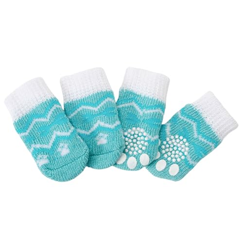 4 x Hundesocken, niedliche rutschfeste Haustier-Bodensocken, Stricksocken, Katzen- und Hundepfotenschutz, für drinnen und draußen, Hot Pavement, Hartholzbodenschutz, Größe S (grün geriffelt) von Blue Dream Island