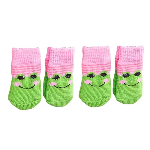 4 x Hundesocken, niedliche rutschfeste Haustierbodensocken, Stricksocken, Katzen- und Hundepfotenschutz, für drinnen und draußen, Hot Pavement, Hartholzbodenschutz, Größe M (rosa Frosch) von Blue Dream Island