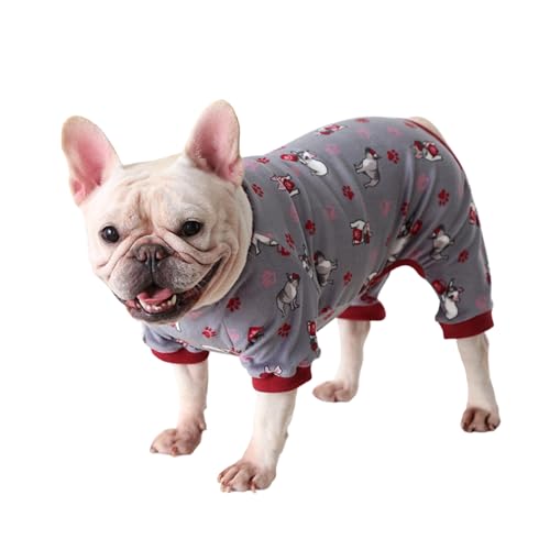 Fat Dog Pajamas, Französische Bulldogge, vierbeiniger Schlafanzug, weiche Baumwolle, Mops-Overall, Einteiler, Kostüm für Katzen, Welpen, kleine und mittelgroße Hunde, Größe S (rot) von Blue Dream Island