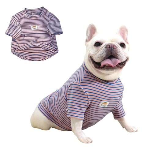 Fat Dog gestreiftes Sweatshirt, super elastisch, französische Bulldogge, dicker Pullover, Mops, Herbst und Winter, warm, für kleine und mittelgroße Hunde, Größe M, Rosa von Blue Dream Island