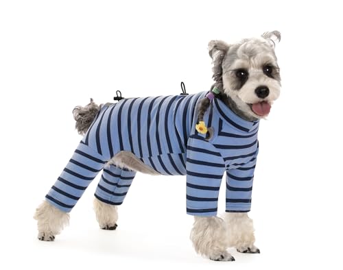 Fleece-Einteiler für kleine Hunde mit 4 Beinen, reflektierend, verstellbar, warm gestreift, für kaltes Wetter, für kleine und mittelgroße Hunde, Größe XS (Blau) von Blue Dream Island