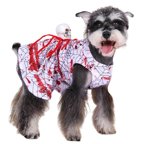 Halloween-Kleid für Haustiere, Katze, Hund, Cosplay, blutige Spinne, Totenkopf-Kostüm, Rock, gruseliges rotes Blut, Halloween-Tutu-Outfit für Katzen, kleine, mittelgroße Hunde, Größe L von Blue Dream Island