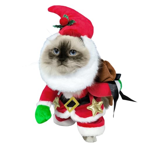 Haustier-Weihnachtskostüm, Weihnachtsmann-Kostüm, Cosplay-Outfit für Katzen, Welpen, kleine Hunde, Größe S von Blue Dream Island