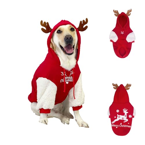 Hunde-Kapuzenpullover, Weihnachtselch-Druck, warmer Wintermantel mit Geweih, Haustierkostüm für kaltes Wetter, Cosplay-Kostüm für Katzen, kleine, mittelgroße und große Hunde, Größe 8XL von Blue Dream Island