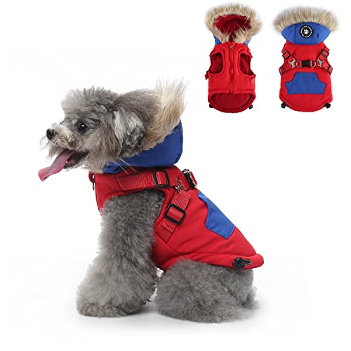 Hundegeschirr, Kleidung, Winter, warme Hundejacke mit Reißverschluss, winddichter Mantel, Wintermantel aus Baumwolle für kleine, mittelgroße Hunde, Rot (2XL) von Blue Dream Island