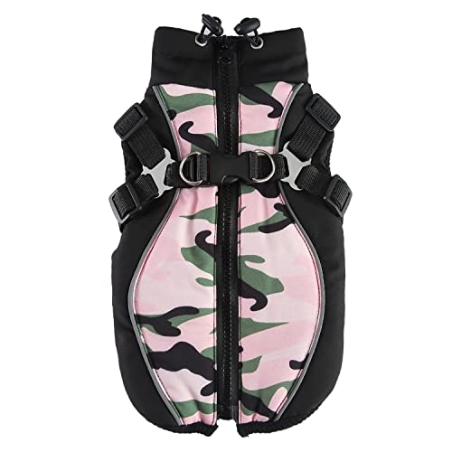 Hundegeschirr, Kleidung, Winter, warme Hundejacke mit Reißverschluss, winddichter Mantel für kaltes Wetter, Winter-Baumwollmäntel für kleine, mittelgroße Hunde, rosa Camouflage (L) von Blue Dream Island