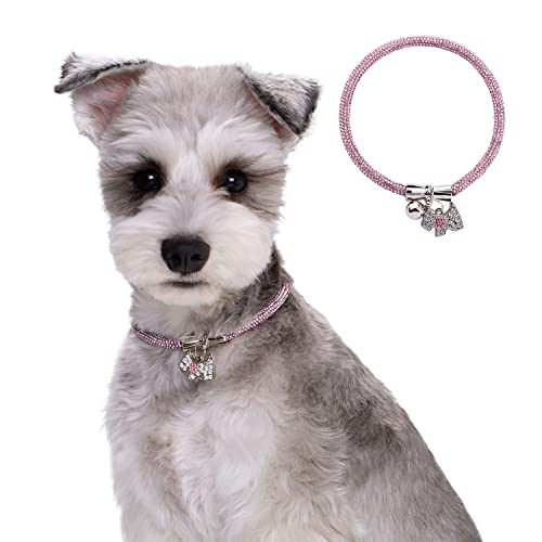 Hundehalsband mit Glocke und niedlicher Erkennung, volle Kristall-Strasssteine, glänzendes Hundehalsband, Designer-Halsband für Katzen, Welpen, kleine, mittelgroße Hunde, rosa Halsband (40 cm) von Blue Dream Island