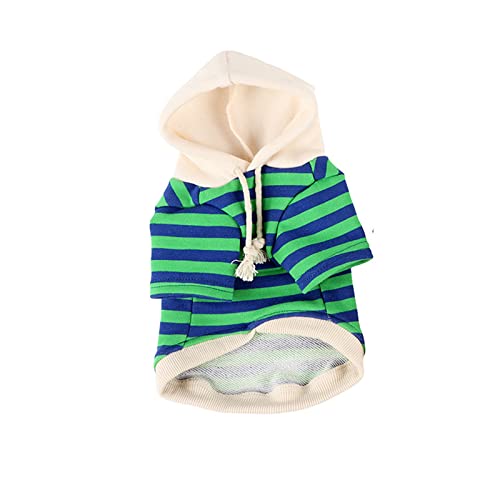 Hundekleidung, Winter Hund Hoodie Warm Sweatshirt Katze Gestreift Pullover mit Kordelzug Baumwolle Hundekostüm für kleine mittelgroße Hunde (S-Grün) von Blue Dream Island