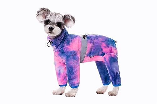 Hundemantel für kleine Hunde, Polarfleece-Hunde-Pyjama, Body für kleine und mittelgroße Hunde, warme Winterjacke, Einteiler, Batikmuster, vierbeinige Kleidung, Größe XXL (Rosa-Blau) von Blue Dream Island